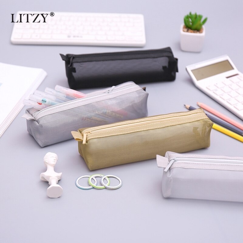 Schwarz transparent Bleistift fallen für Schule Nylon PencilCase Gittergewebe Bleistift Tasche Kleine Stift Kasten Schule Liefert Schreibwaren