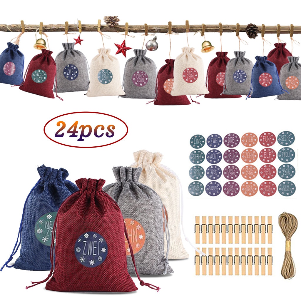 Weihnachten aufbringen Süssigkeit Tasche 1-24 Advent Bündel Kalender Countdown Jute Tasche Süssigkeit Lagerung Beutel DIY Weihnachten Advent Kalender tasche