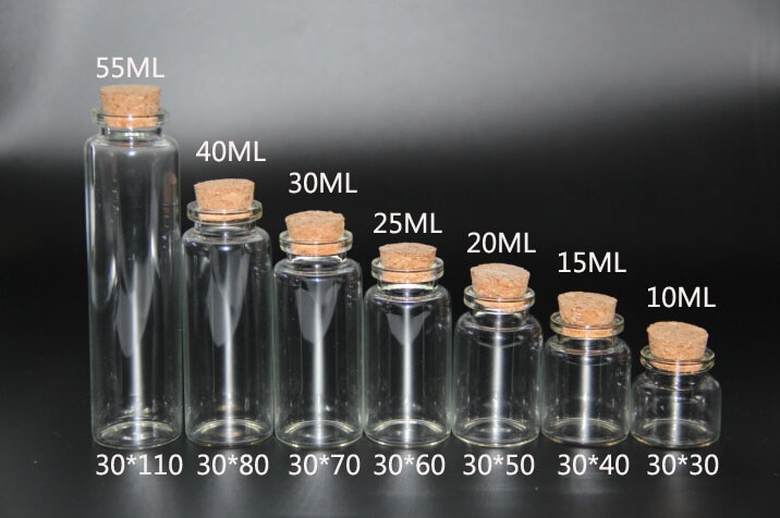 5 stücke 10ML 15ML 20ML 25ML 30ML 40ML 55ML Glas gläser Nette Mini wünschen Korken Glasflaschen Fläschchen Gläser Dekor Container Größe