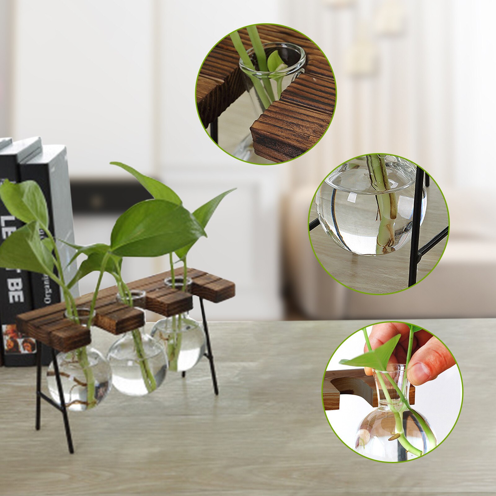 40 # Terrarium Kreative Vasen Hydrokultur Werk transparent Vase Holzrahmen Vase Deko Glas Pflanze Bonsai Dekor Blume Vase