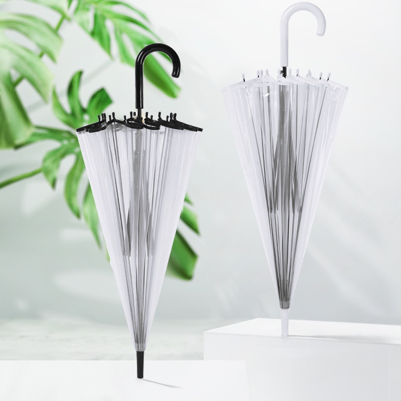 16 knochen verdickt transparent regenschirm Große Lange Griff fest Automatische Kreative Männlichen Weibliche regenschirm