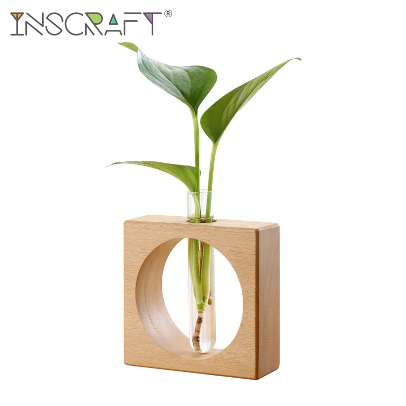 Handgemachte Natürliche Holz Blume Pflanzer Hydrokultur Pflanzen Glas Rohr Vase Holz Terrarium Vase Heimat Sekretariat Schreibtisch DéKor