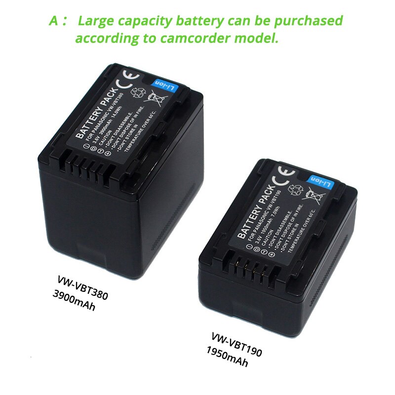 VW-VBT380 VW-VQT380 Batterie für Panasonic HC-V808 V800 V760 WX970 WXF995 VXF990 VXF995 VXF11 VX985 VX980 VX870 W850 Camcorder