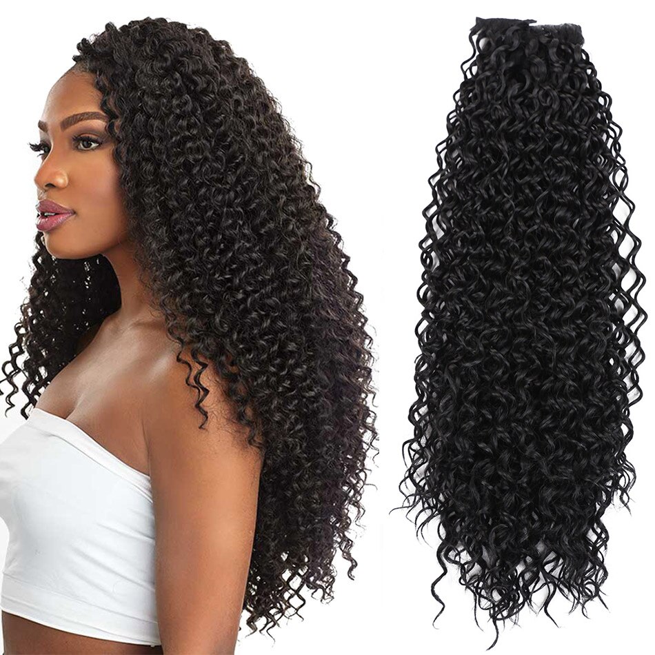 Synthetische Jerry Lockige Clip in Haar Erweiterungen afro Locken Verlängerung 24'' 140g 7 Teile/satz aus Schwarz Dunkelbraun Hohe temperatur