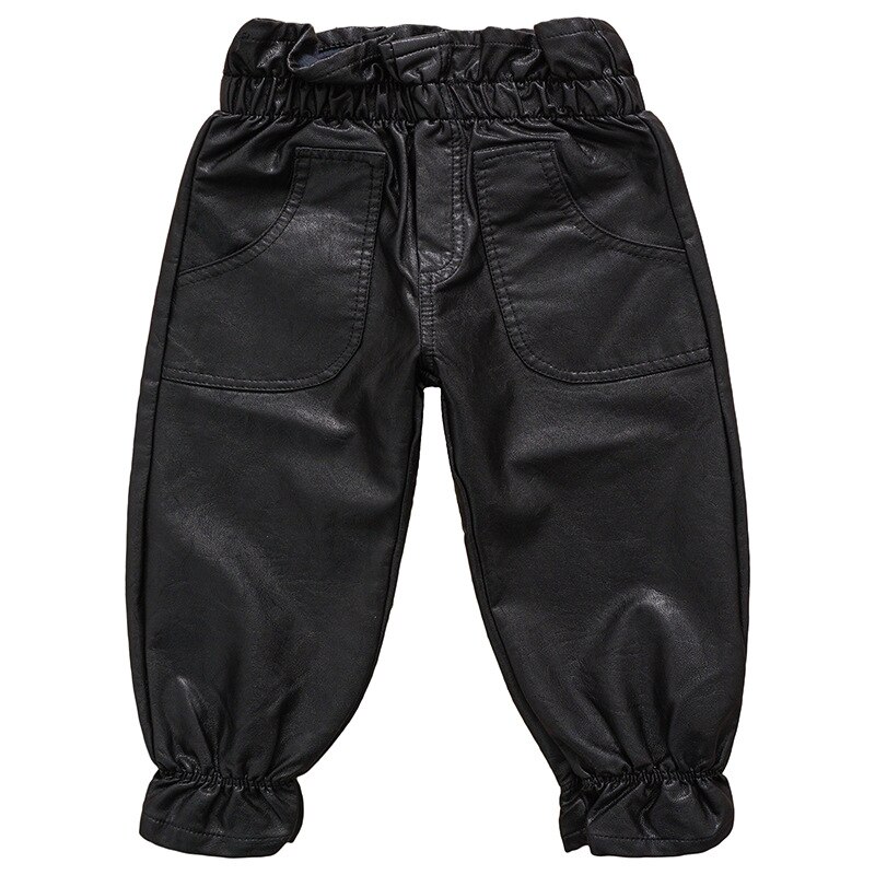 Koreanische Kleinkind Mädchen Lange Schwarz PU Hosen Neue Winter Gerade Verdicken Faux Leder Hosen 2-7Jahre freundlicher Hosen Mädchen Kleidung