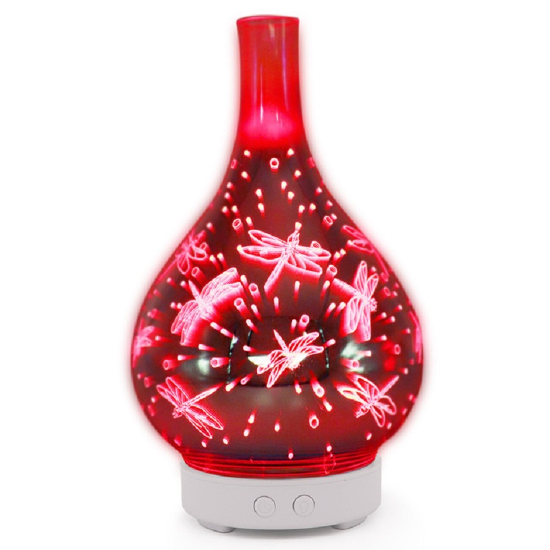 K-Stern 7 Farbe LED Nacht Licht 3D Feuerwerk Libelle Glas Vase bilden Luft Aroma Öl Diffusor Nebel Ultraschall-luftbefeuchter