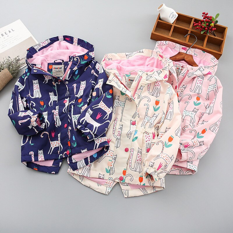 Neue Herbst Winter Jacke Für Mädchen Graben Mantel freundlicher Frühling Oberbekleidung Mantel Für Mädchen Windjacke freundlicher Kleidung 2-8Y Katze aufbringen