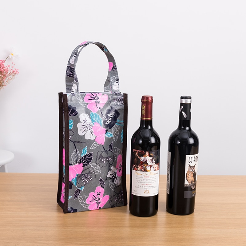 MABULA Faltbare Ecofriendly Tragbare Tote Wein Flasche Handtasche Wiederverwendbare Niedliche Karikatur Verpackung Wein Nylon Taschen