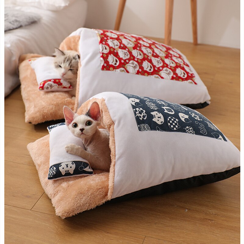 Waschbar Winter Warme Katze Bett Haus Nette Lustige Kleine Haustier Bett Decke Schlafsack Japanischen Stil Tiere Schlafen Sofa Tasche