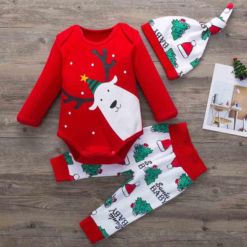 Meine Erste Weihnachten Kleinkind Baby Jungen Mädchen Weihnachten Weihnachten drucken Strampler Karosserie Hosen Hüte Outfits