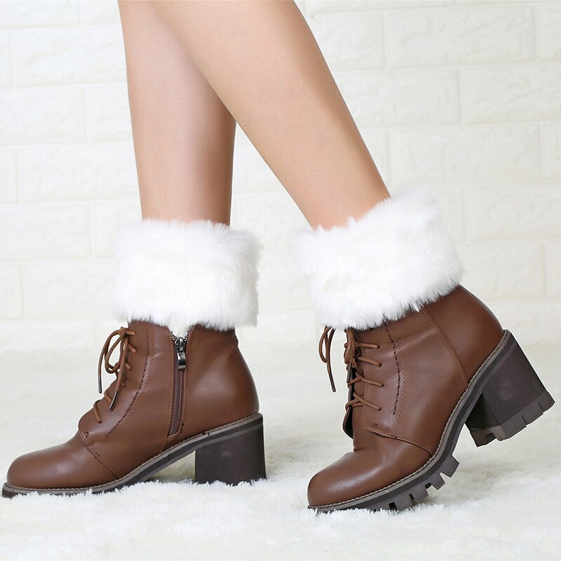 Neue Frauen Winter Feste Beinlinge Dame Häkeln betroffen Faux Pelz trimmen Bein Stiefel Socken Toppers Manschetten 9 Farben