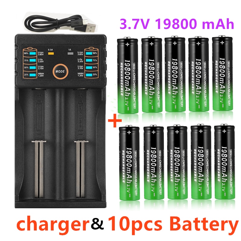 18650 Lithium-Batterien Taschenlampe 18650 Wiederaufladbare-Batterie 3,7 V 19800 Mah für Taschenlampe + USB ladegerät