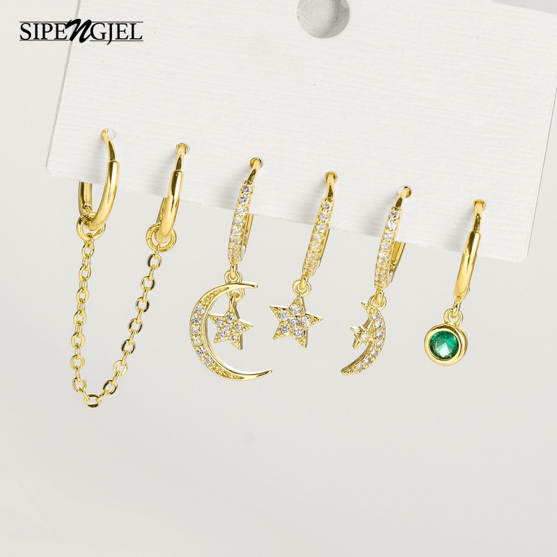 Neue kubisch Zirkon Mond Sterne setzt Ohrringe 6 stücke Band Ohrringe setzt Für Frauen hochzeit Schmuck