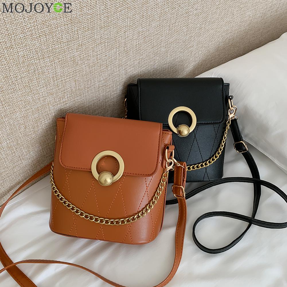 Frauen Leder Schulter Handtasche Weibliche Feste Bote Crossbody-tasche Tasche Damen Kette Schulter Bote Tasche