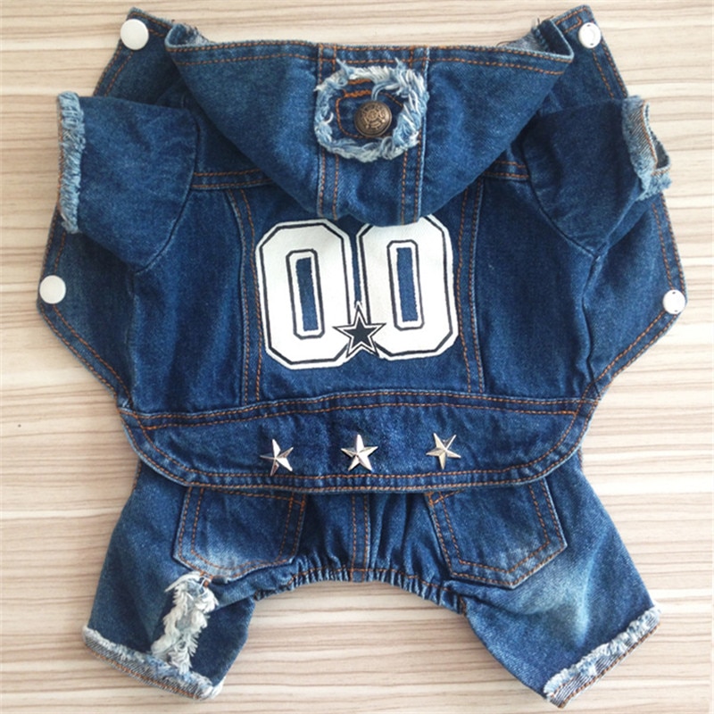 Bigeyedog Frühling Hund Kleidung Denim Jeans Gesamt Overall Haustier Kleidung Hund Mantel Bekleidung Mit Kapuze Outfit