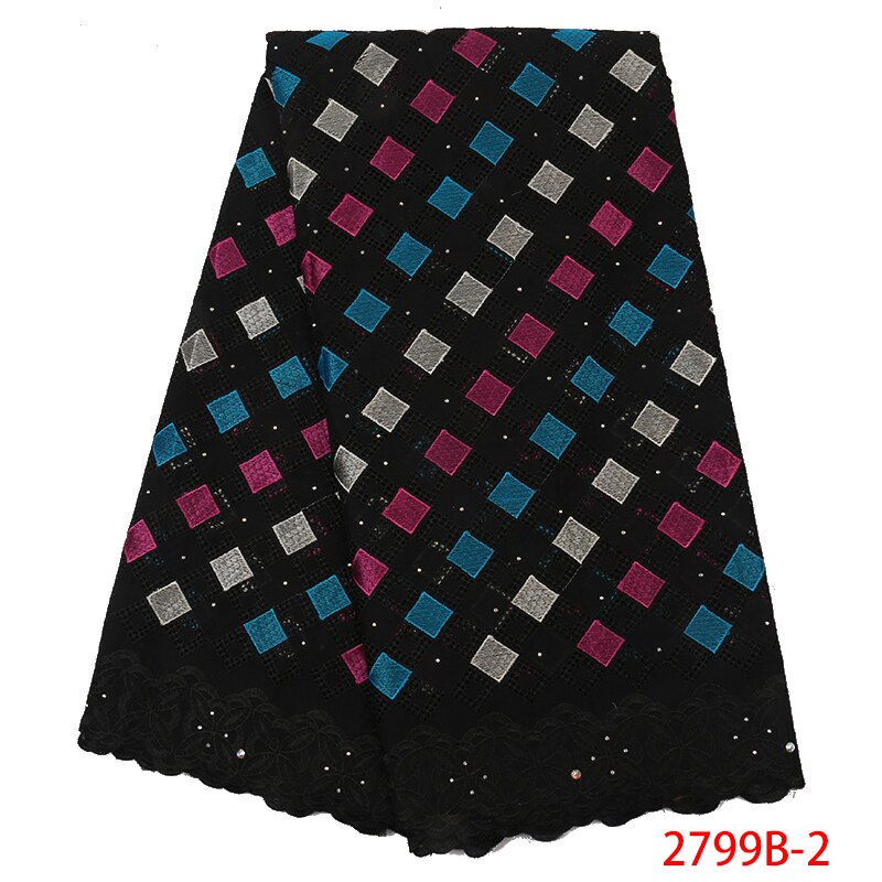schweizer Schleier spitze schwarz Afrikanische spitze schweizer spitze baumwolle mit steinen kleider für frauen KS2799B-2