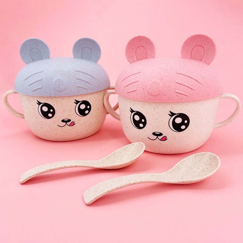 2 Teile/satz Baby Fütterung Lebensmittel Geschirr Weizen Karikatur freundlicher Geschirr freundlicher essen Geschirr einstellen Anti-heiße Platte Ausbildung Schüssel + löffel