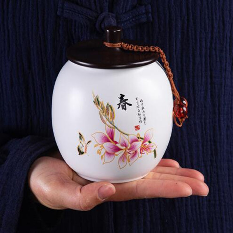 Frühling Sommer Herbst Winter Chinesischen Stil Keramik Handwerk Weiß Porzellan Tee Caddie Tee Blatt Kasten Puer Grün Tee Versiegelt Lagerung Krug