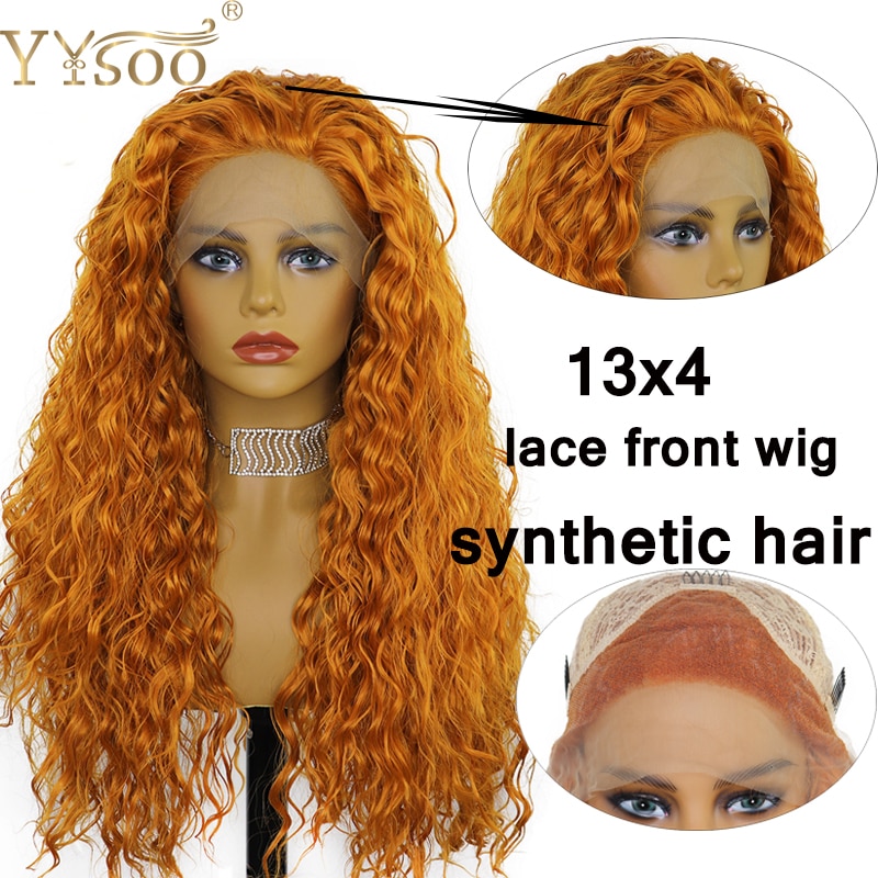 YYsoo Orange 13x4 Synthetische Spitze Vorderseite Perücke für Schwarze Frauen Hitze Beständig Lange Lockige Glueless Spitze frontal Perücken afrikanisch amerikanisch