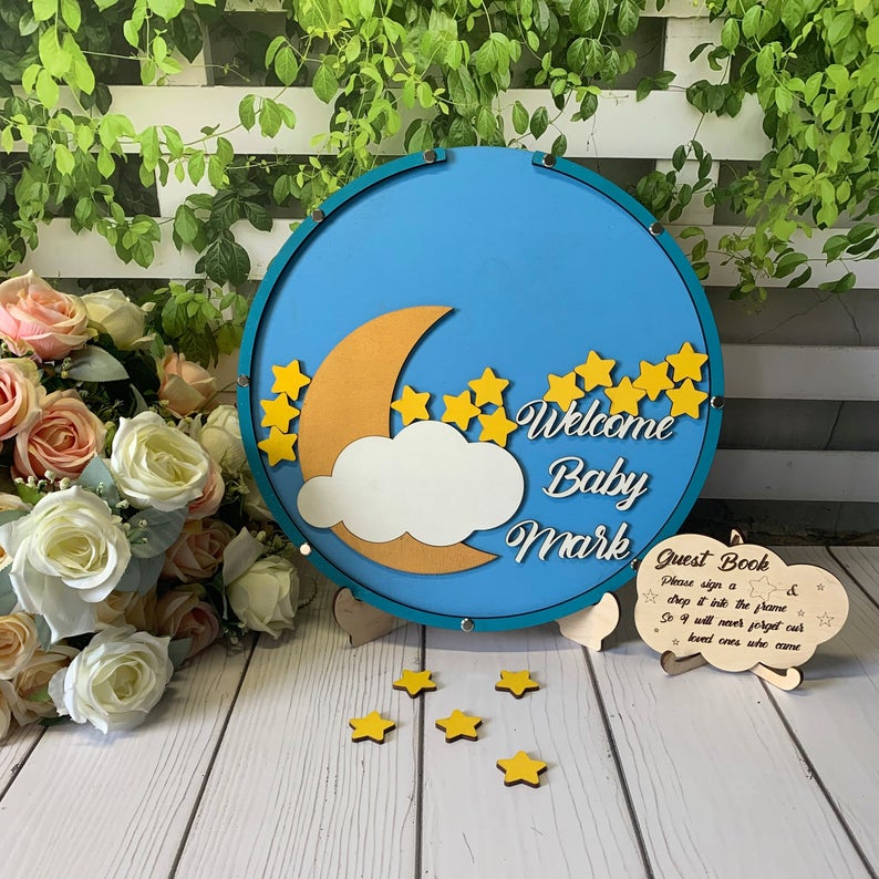 Baby dusche gästebuch Alternative, Mond und Stern gästebuch, funkeln funkeln Stern Baby dusche, Geburtstag gästebuch, sterne Baby sho