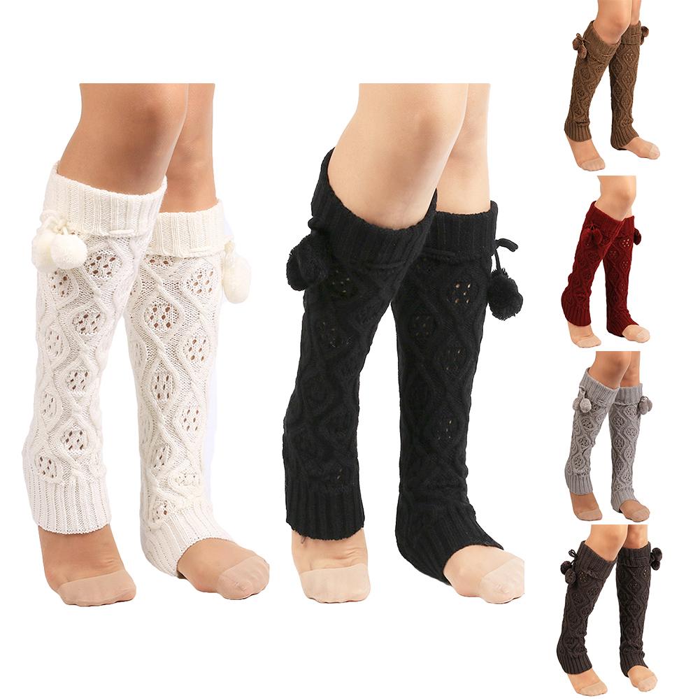 Frauen Winter warm stricken Beinlinge mit Pelz Ball trimmen Beinlinge Manschetten Deckel Stiefel Socken Einfarbig