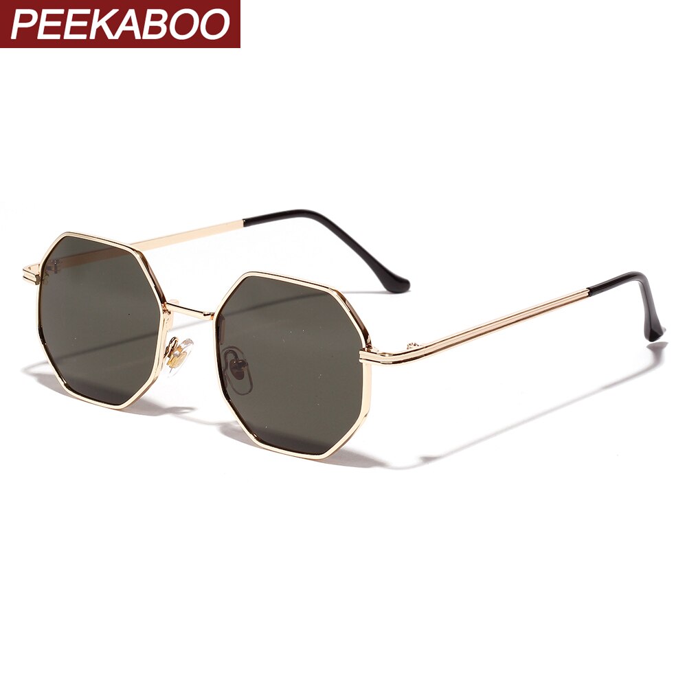 Peekaboo frauen Jahrgang sonnenbrille männer metall Gold grün braun männlichen achteckigen sonnenbrille für damen Polygon uv400