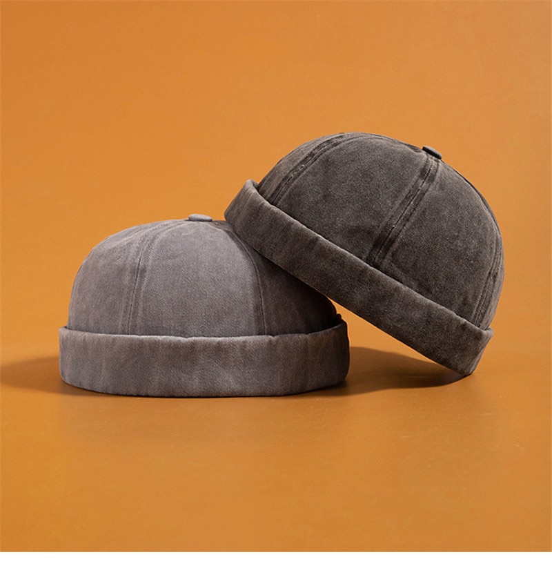 Männer Frauen Schädeldecke Seemann Kappe Brimless Jahrgang Docker Streetwear Einstellbar Baumwolle Kurze Denim gerollt Manschette Mützen Kappe Hüte