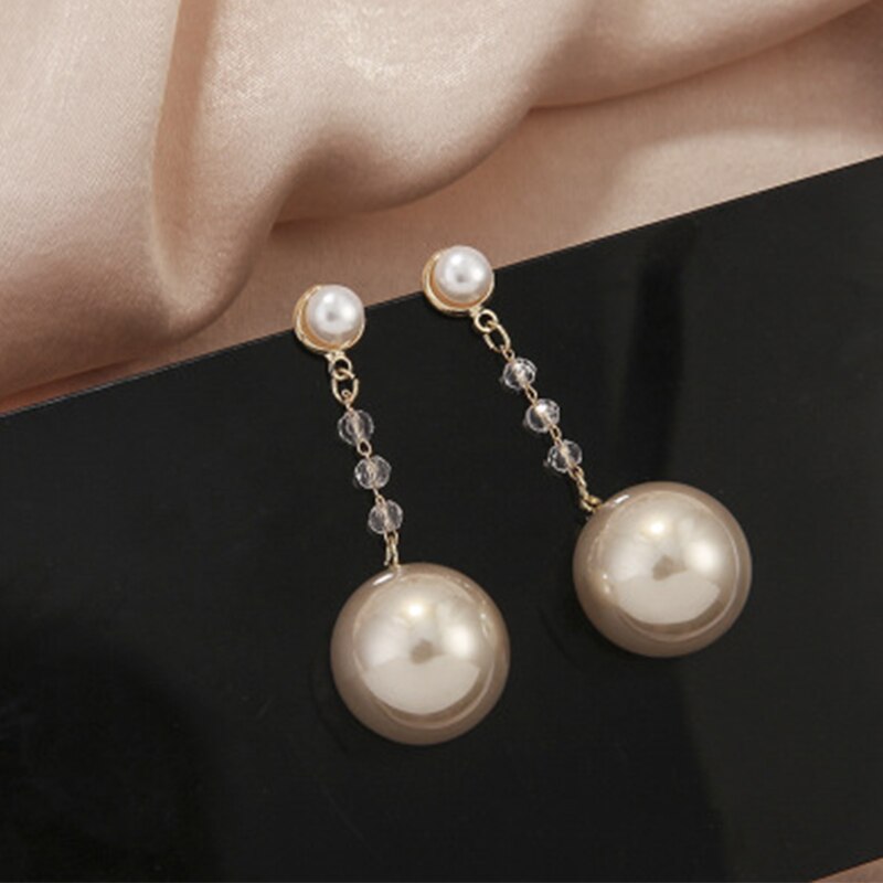 neue Silber Nadel Große Perle Ohrringe Quaste Lange Ohrringe Elegante Geometrische Einfache Party Ohrringe