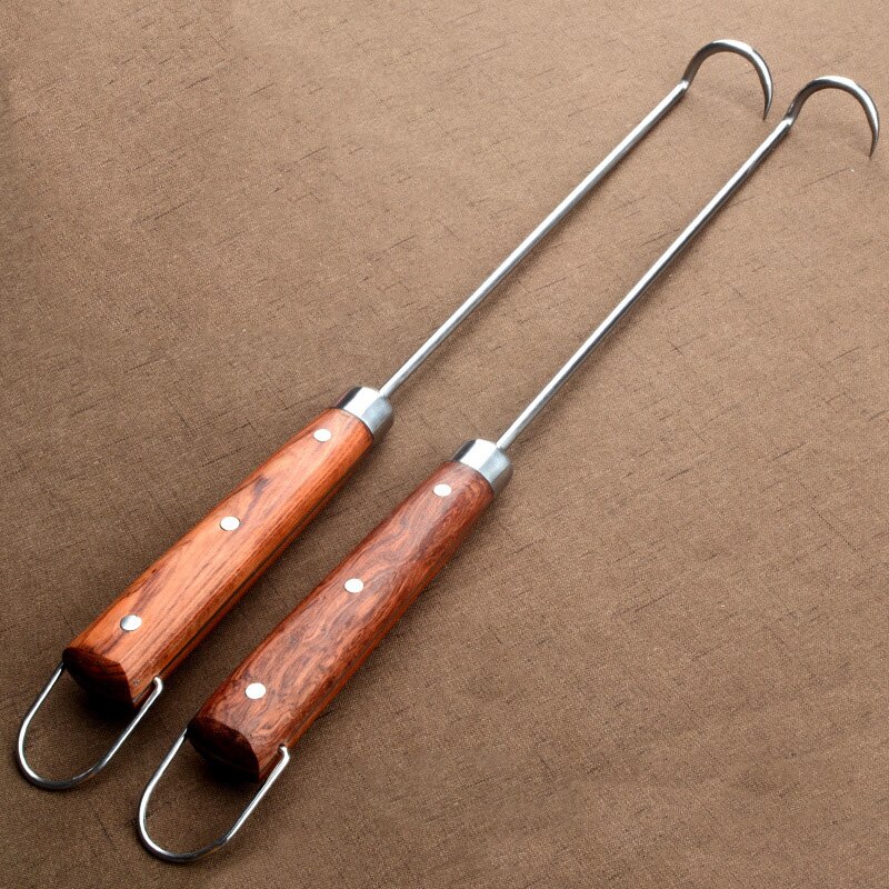 Edelstahl BBQ Grillen Fleisch Haken Holz Griff BBQ Spieße einstellen Grill Nadel Grill Rindfleisch KüKen Werkzeug BBQ Zubehör 48cm