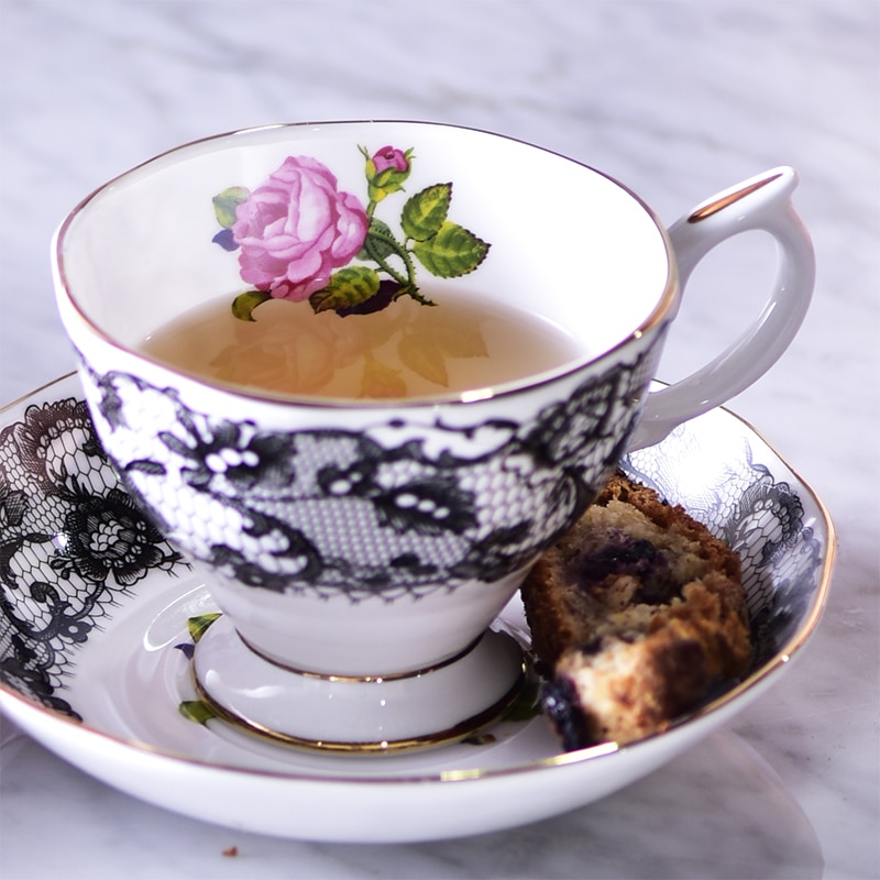 Schwarz Spanisch Spitze hoch-Klasse Knochen China Tee Tassen Tee Blumen- Gold Blumen- Rosen Tee bin Nachmittag Kaffee Nachtisch Tasse gericht