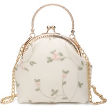 Süße Stil Clip Kette Tasche Abend Kupplung Tasche Schulter Bote Blume Stickerei Frauen Tasche Schild Kupplungen Weiß Taschen