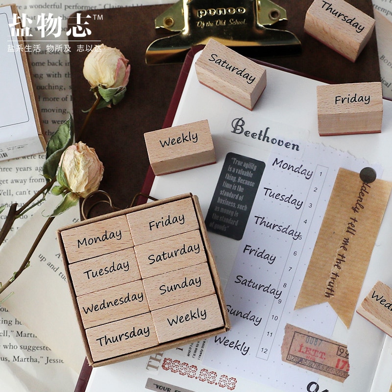 8 teile/satz Jahrgang Woche Täglichen Leben Planer stempel DIY holz stempel für scrapbooking schreibwaren scrapbooking Standard stempel