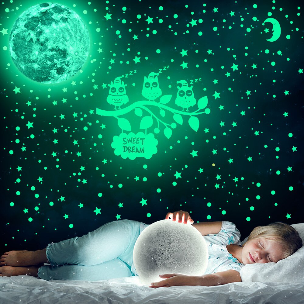 Leucht Zauberstab Aufkleber Mond Licht Zweig Eule Sterne Punkt Fluoreszierende Aufkleber Hause Dekoration selbst Klebstoff Karikatur Aufkleber