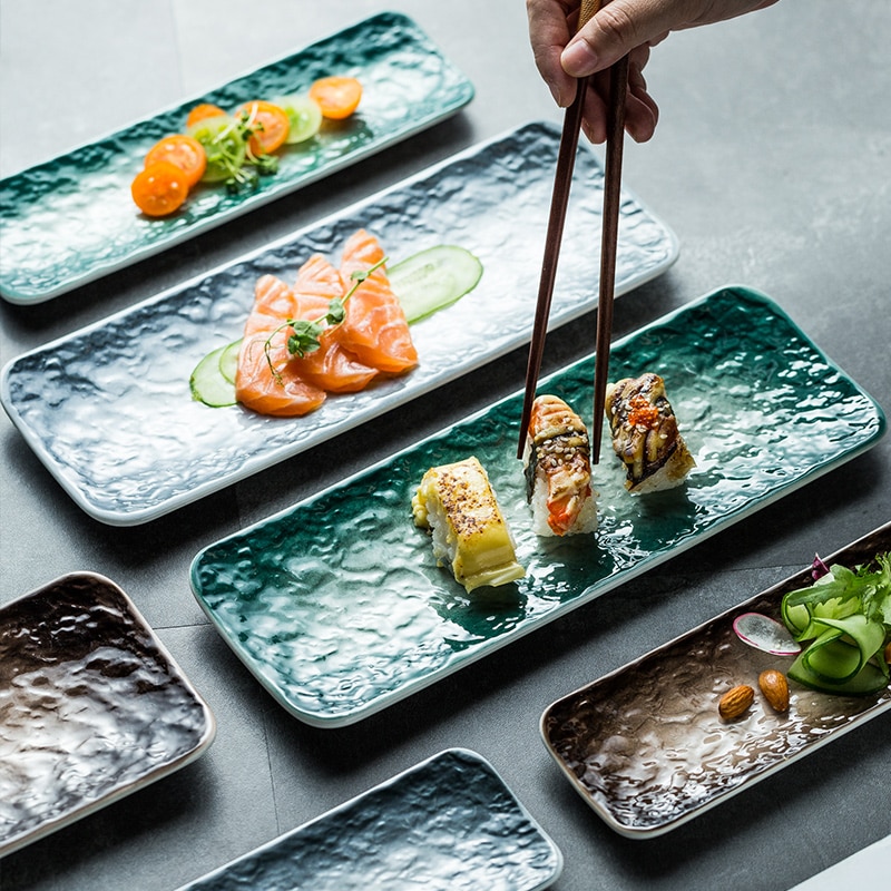Japanischen Stil Kreative Sushi Platte Rechteckige Platte Lange Platte Haushalt Platte Keramik Geschirr Topf Geschirr einstellen