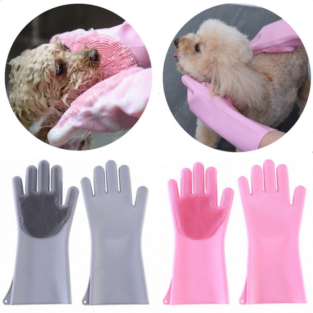 1 paar Haustier Hund Katze Pflegenbad-Massage-bürsten-kamm Reinigung Pinsel Weiche Silikon Haustier Massage Handschuhe Wasserdicht Geschirr Küche Liefert