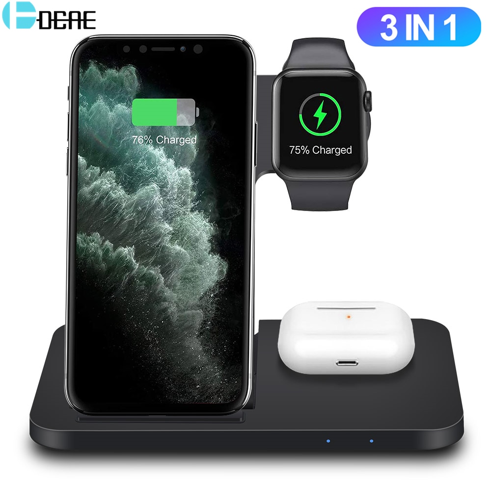 3 in 1 Drahtlose Ladegerät Für iPhone 12 11 XS XR X 8 AirPods Profi Apfel Uhr 6 5 4 3 2 Qi 15W Schnelle Ladestation für Samsung S20