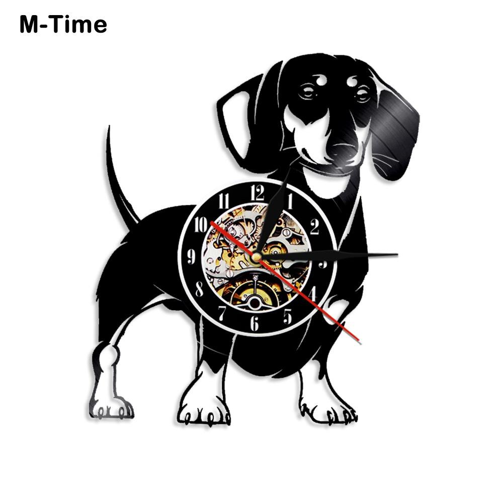 Tiere LED Wanduhr Haustier Hündchen Mops Welpen Zeit Uhr Dackel Hund Vinyl aufzeichnen Uhr 3D Dekor CD Uhr Hund liebhaber horloge