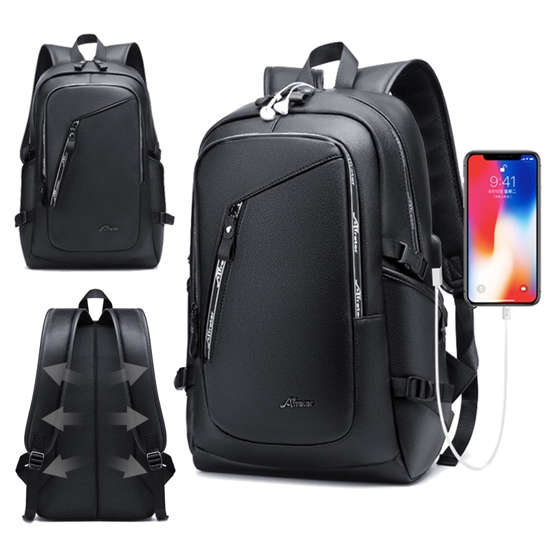 Laptop Rucksack Große männer Leder Rucksack PU Wasserdichte Reise Geschäft Rucksack USB Ladegerät Rucksack männer 15,6 Zoll Männer 002