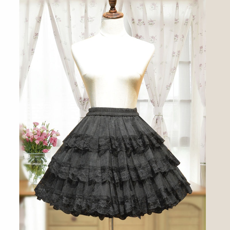 3 schichten Hoopless Weiß/Schwarz Spitze Petticoat Frauen Kurz EINE Linie Unterrock Braut Krinoline