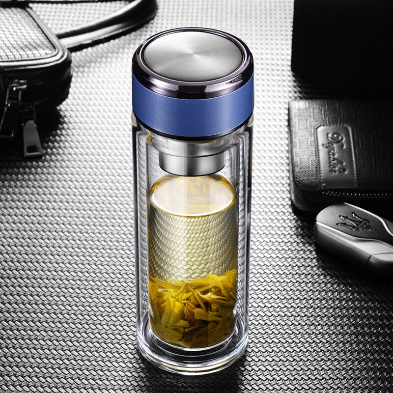 LDFCHENNEL 300ML Doppel Zauberstab Glas Wasser Flaschen Tee Infuser Filter Tee Trennung Becher Tee Tasse Reise Getränk Glas Flasche