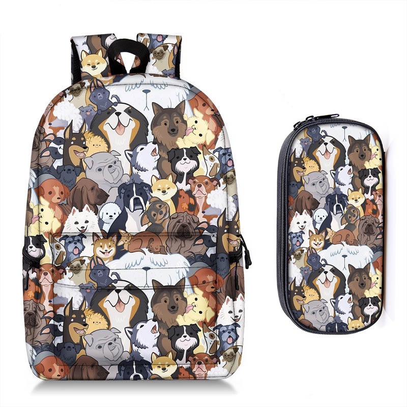 Niedlichen Kätzchen Katzen/Welpen Hunde Druck Rucksack + Bleistift Tasche für Teenager Junge Mädchen freundlicher Schule Taschen freundlicher Bookbag frauen Rucksack