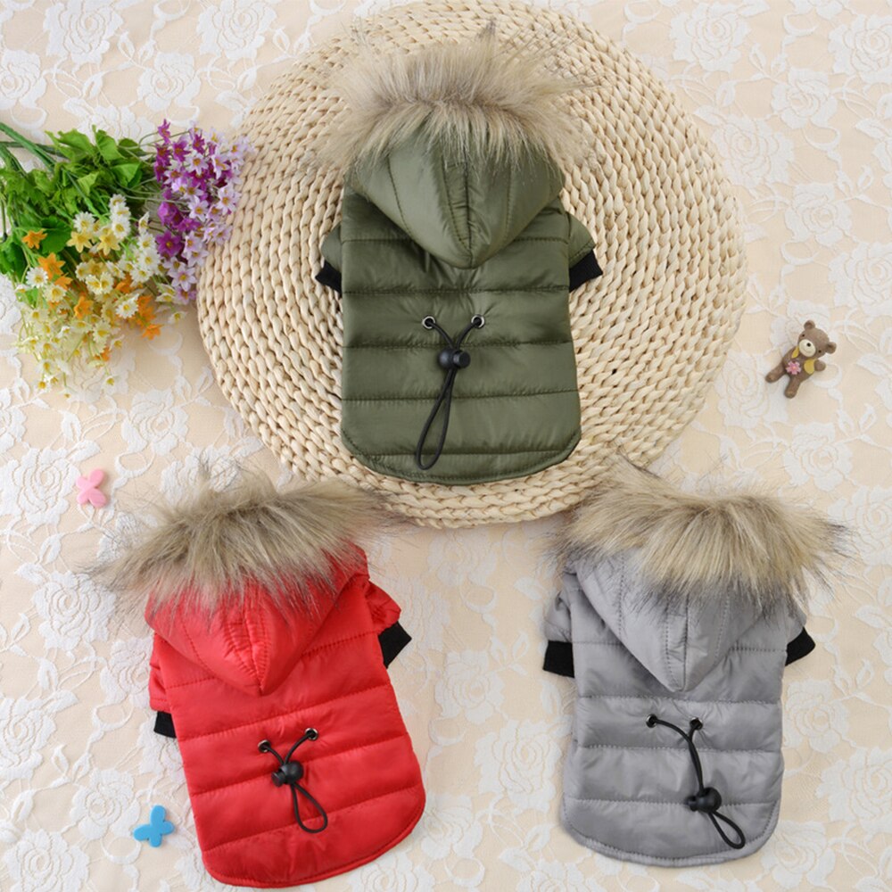 Winter Warme Haustier Hund Mantel Unten Baumwolle Gefütterte Jacke Mittel Und Kleine Hund Chihuahua Mit Kapuze Kleidung Weiche Pelz Haube welpen Kleidung