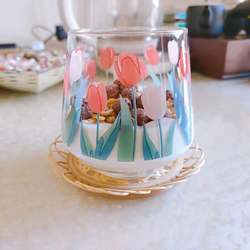 Südkorea eins druck Tulpe glas Hand bemalt blume tasse milch tasse 400ml wald nette einfache büro haushalt transparent tasse