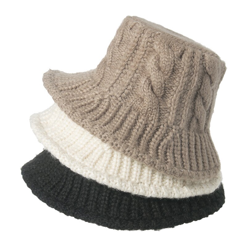 Winter Angeln Kappen Neue Schwarz Weiß Solide Winter flechten Strick Eimer Hüte Warme Mützen Für Frauen Damen gorros