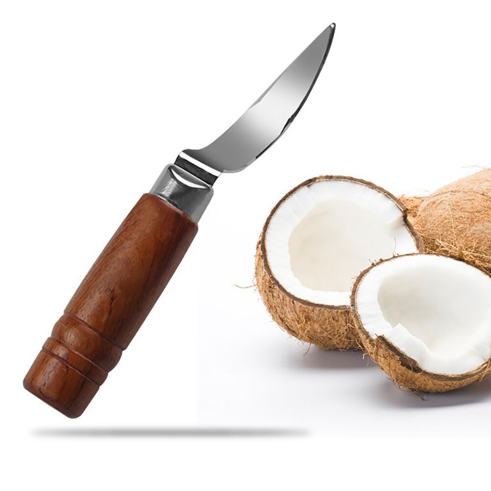 1Stck praktische Holzgriff Kokos Öffner für Küche Kokos Fleisch Entferner Edelstahl Kokosnuss Fleisch Entfernung Kokosnuss Werkzeug