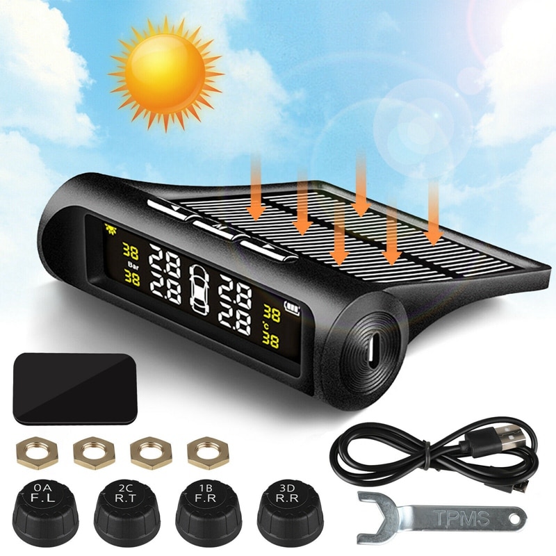 Drahtlose Solar- Tpms Auto Reifen Druck Temperatur Überwachung System Lcd Farbe Sn mit 4 Externe Sensoren
