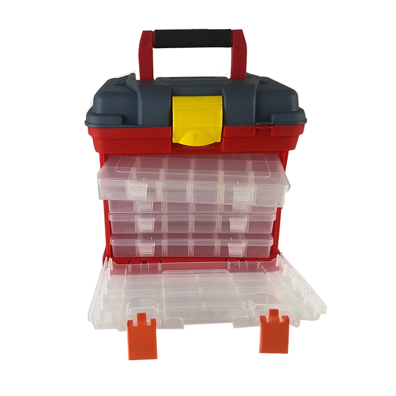 Werkzeugkasten Tragbare Kunststoff draussen 4 Schicht Angeln angehen-Werkzeug Lagerung Kasten fallen Zubehör Werkzeug Kasten mit Griff draussen Organizer