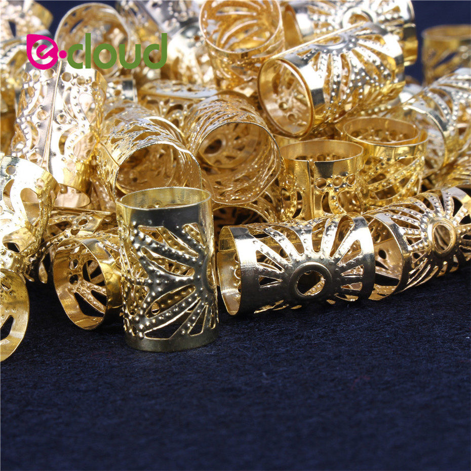 100 Teile/los Goldene/Silber Haar Dreadlocs Zöpfe Mikro Haar Ring Haar Perlen Einstellbare Manschette Clip Ca. 15mm See