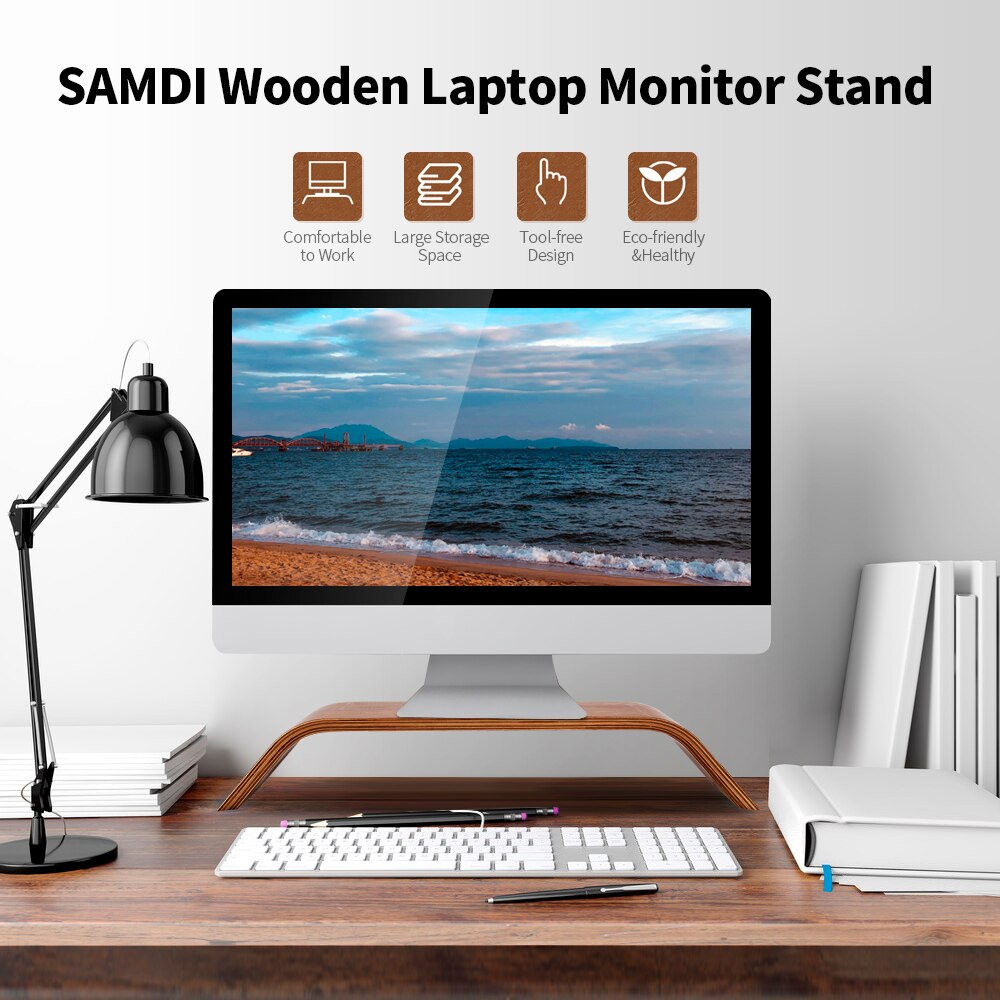Alle-in-eins SAMDI Holz Stehen Maschine Monitor Laptop Halfter Starke Lagerbier Kapazität Stabile Holz Halterung Laptop Stand für Tisch