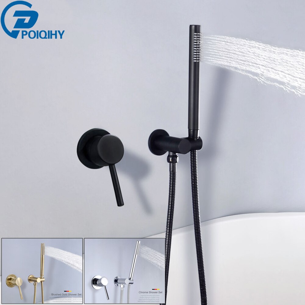 POIQIHY Zauberstab Montiert Badezimmer Dusche Wasserhahn einstellen Handheld Kopf Mischbatterien Hand Dusche Gebürstet Gold Schwarz in-Zauberstab Schlecht armaturen